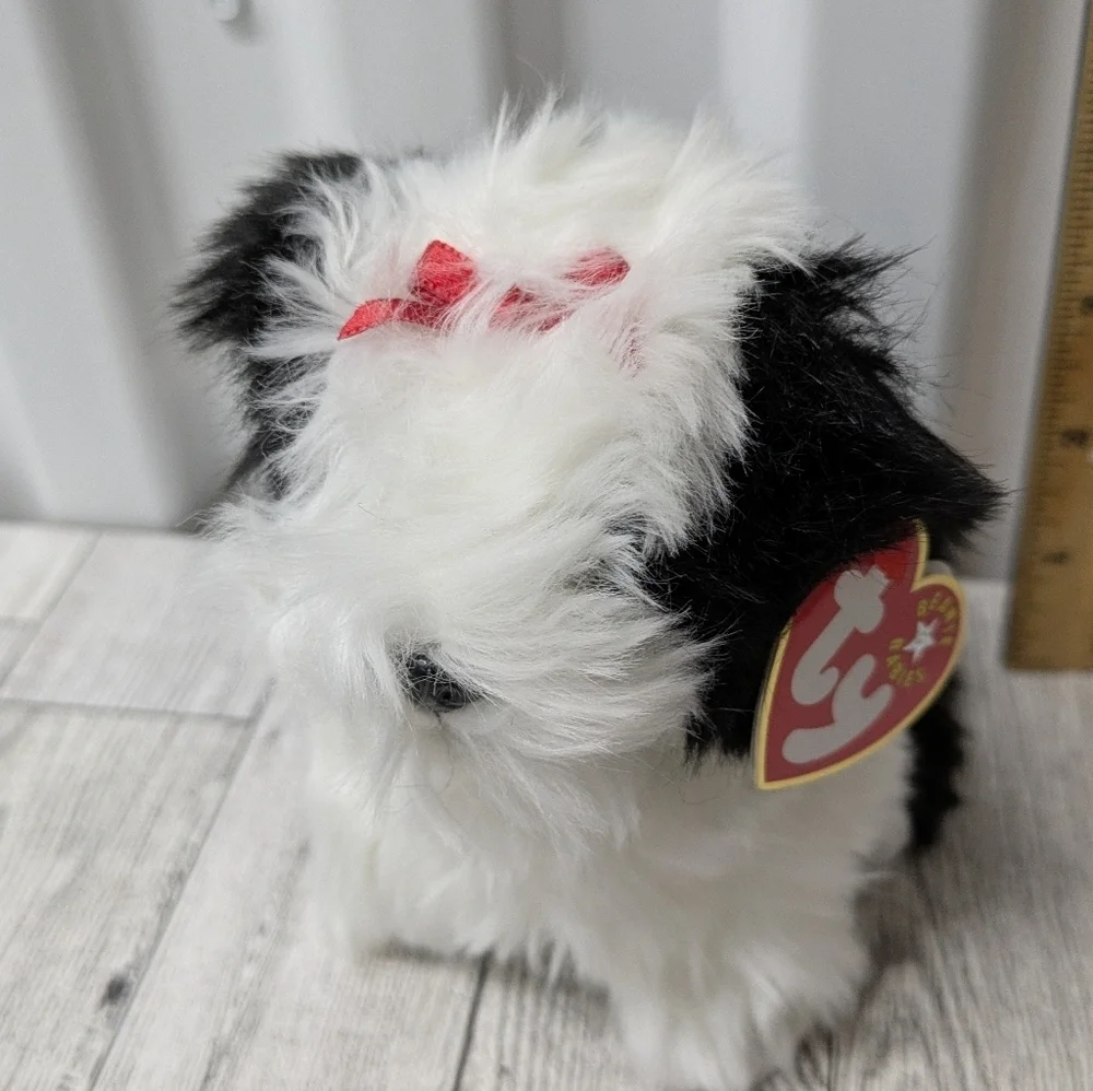 Ty Beanie Babies Black and White Plush with Red Bow